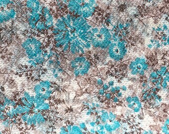 Vintage Sheer Crinkle Crepe Organdy Fabric // 36x47" > Unused deadstock > aqua, gray, brown floral > last yard
