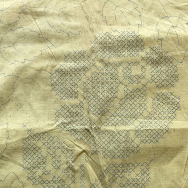 Vintage Gestempelter gelber Stoff für Stickmuster- Quilt, Tischläufer, Kommode Schal , 17,5x90" > DIY Projekt zum Besticken