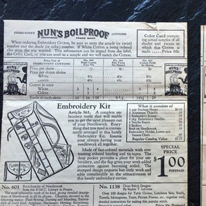 Vintage Pre WWII Embroidery Stitch Instructions Advertisement // Frederick Herrschner of Chicago, Ill &gt; Nun&#39;s Boilproof threads &gt; embr. kit
