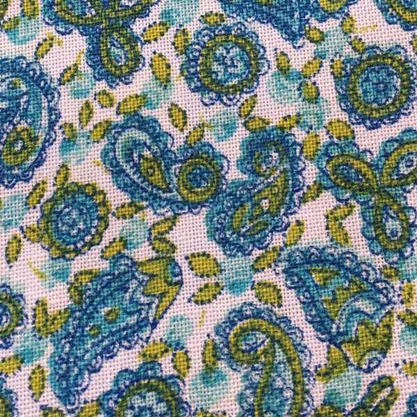 Vintage Aqua, Blue, Green Paisley Fabric // 74x44" > Unused