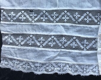 Antique Vintage Valenciennes Lace and Batiste Panels // 2 pieces- 44x9" plus 31x8.5" > bottom of a petticoat
