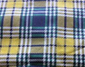 Antique Vintage Cotton Tartan Print Fabric 45x39 quot lemon lime yellow, green, navy blue and white plaid Unused 5 pcs available
