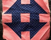 10 Antique Cotton Quilt Blocks 10-11 quot Victorian, 1800s fabrics pink, indigo small print calico, all the same several sets available