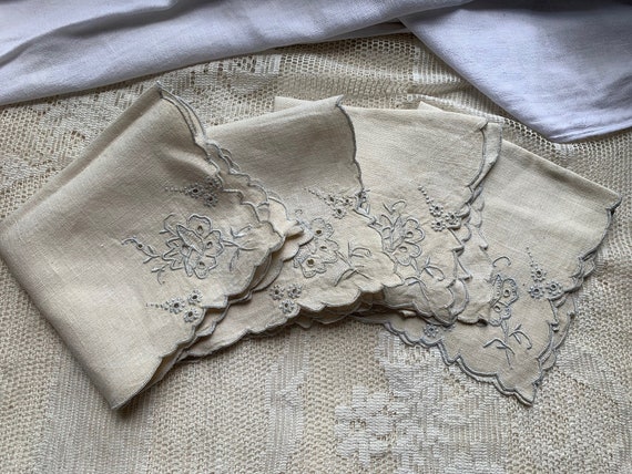8 decorative edge cloth napkins set fabric dinner table linens lot vintage