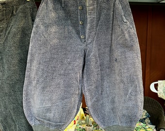 Early 1900s Corduroy Knickers // 22" waist +1" > button fly, sport, motorcycle, newsboy, school uniform pants, blue grey > antique vintage