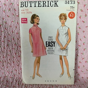 Vintage 1960s Dress Pattern // Butterick 5173 &gt; Size 10, Bust 32 1/2 &gt; Unused &gt; mini, go-go, A-line, slightly standing neckline