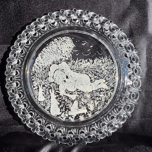 Antique EAPG Pressed Glass Lace Plate- Little Boy Blue // 5.5" > scalloped, pierced egg & dart edge > Victorian circa 1889