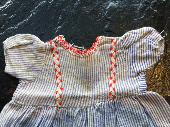 Vintage Blue & White Pinstriped Doll Dress // 8.5… - image 2