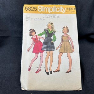 Vintage 1970s Child's Jumper Dress Pattern // Simplicity 5825 > Sz 6, 10 and/or 14 1/2 > ruffled shoulders, pockets, overdress, pinafore