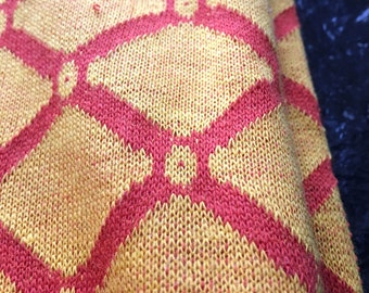 Vintage Knit Cotton Jersey Fabric Tube // Orange & Red Geometric> 52" long and 72" around, 1960s 1970s