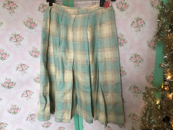 Vintage 1950s-1960s Wool Tartan Pleated Circle Sk… - image 3