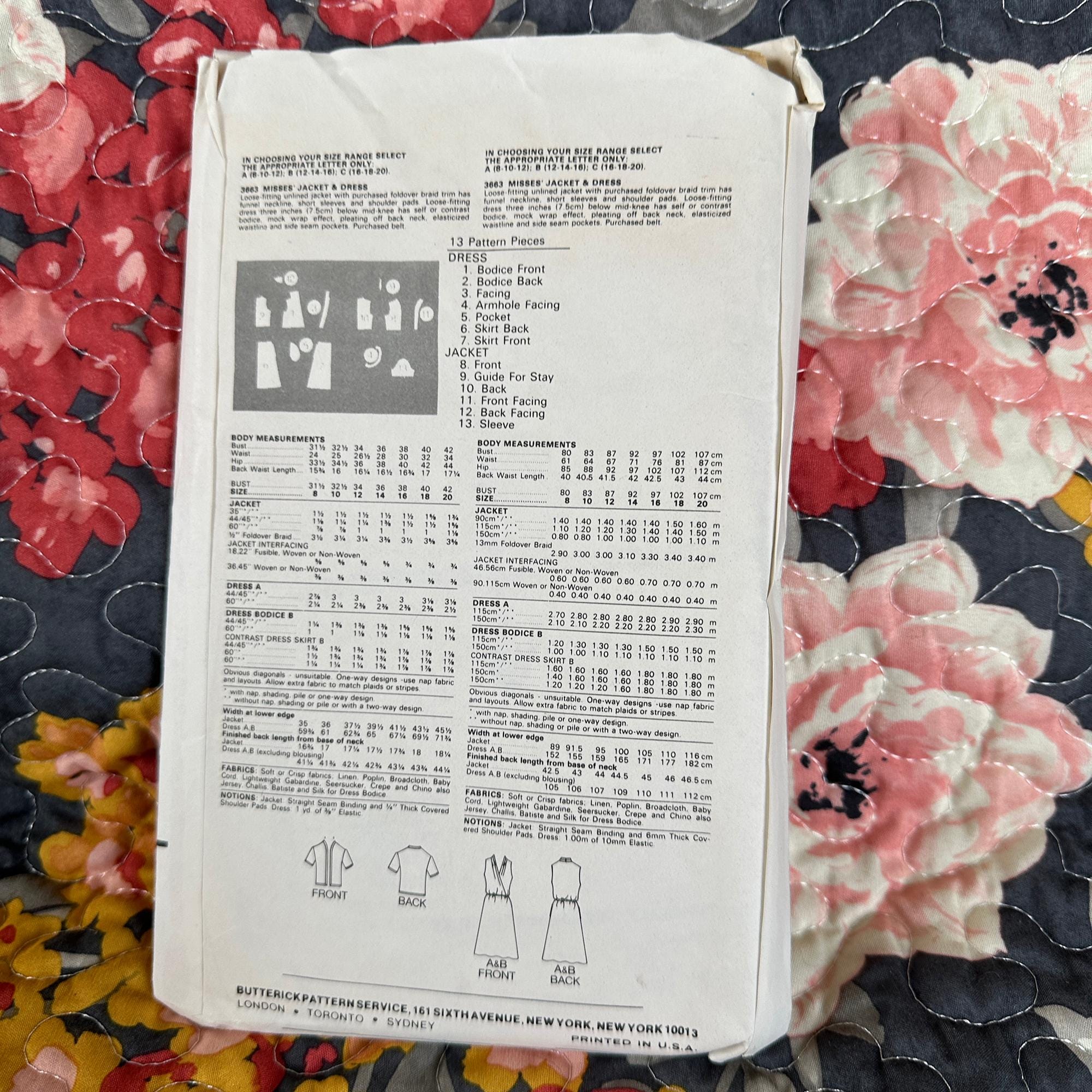 vintage whole pattern jacket セット Vintage 1980s Misses' Jacket & Dress Pattern // Butterick