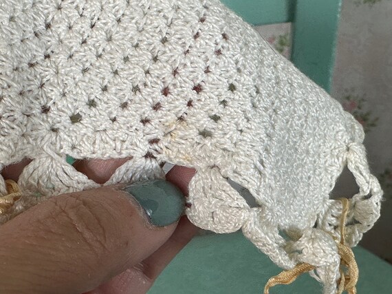 Antique Vintage Off-White Crocheted Baby Bonnet, … - image 7