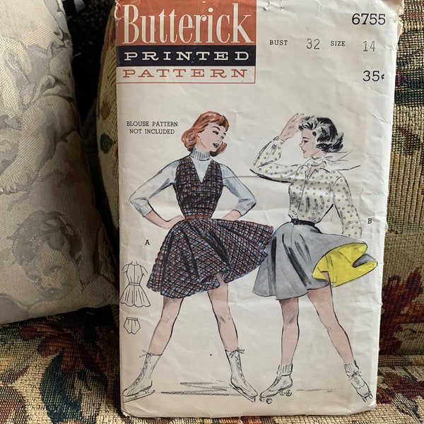 Vintage 1950s Misses' Skating Jumper, Skirt and Trunks Pattern // Butterick 6755 > size 14 > whirl skirt, undershorts, panty > ice, roller