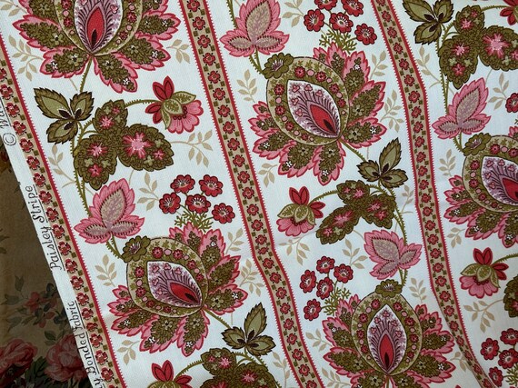 Vintage Waverly 'paisley Stripe' Jacobean Floral Fabric Remnant