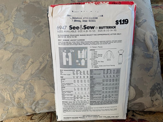 Sewing Jacket and Dress Pattern // Butterick See & Sew 6947 size 12-14 ...