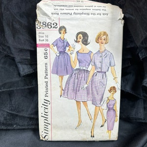 Vintage Early 1960s Misses&#39; Blouse, Two Skirts, Jacket and Cummerbund Pattern // Simplicity 3862 &gt; sz 16 &gt; full or pencil skirt, wiggle