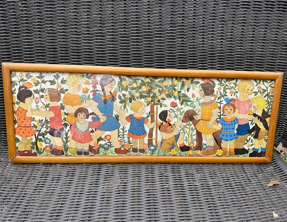 1920s Herta Breit Panoramic Children Lithograph Print // 10x28