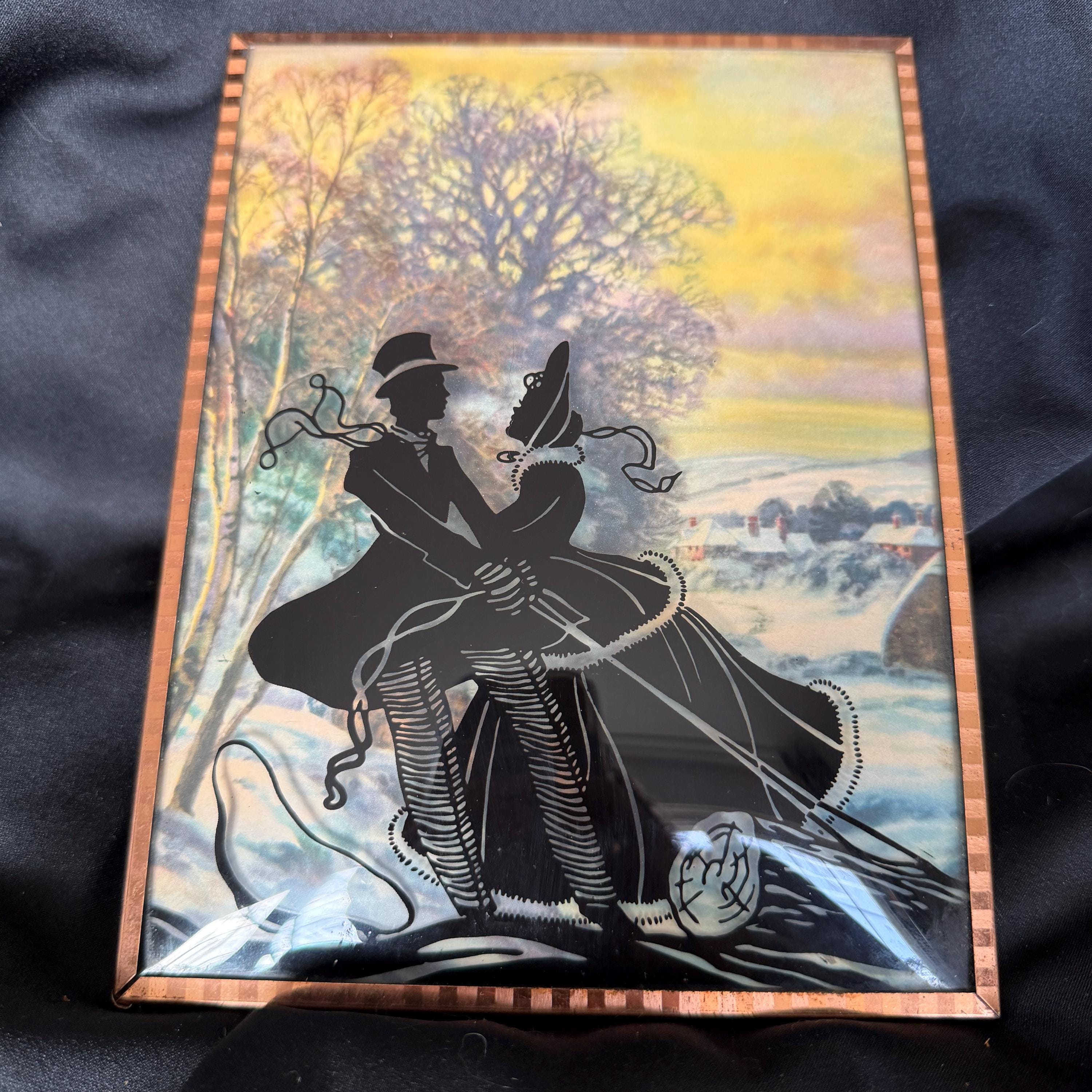 simplefindsga |  Victorian Lot of Silhouettes Artwork Bubble Glass Courting Couple main image 1
