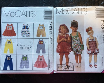 Toddler's Romper, Jumper, Jumpsuit, Hat Hair Bow Patterns > Choice: McCall's 7105 or 7729 > Sizes 1, 2, 3 > Jenny Wren & Creative Clothing