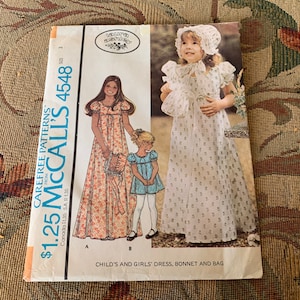 Vintage 1970s Laura Ashley Child’s Dress, Bonnet and Bag Pattern // McCall&#39;s 4548 &gt; Size 3 &gt; empire waist, prairie, sun bonnet, puff sleeves