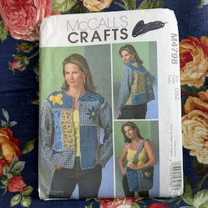 Cartamodello per giacca e borsa in ciniglia comode // McCall's 4798 > S-M-L-XL > FF non usato e non tagliato > patchwork, margini di cucitura sfrangiati, ritagli di tessuto calico