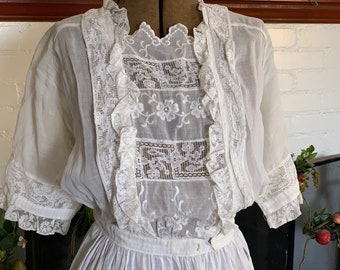 Antique Vintage Sheer White Lawn Batiste & Lace Dress // - Etsy