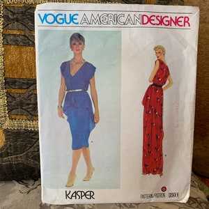 1980s Misses' Dress Pattern by Kasper // Vogue American Designer 2331 > size 8 > blouson with slim, draped, straight skirt, evening