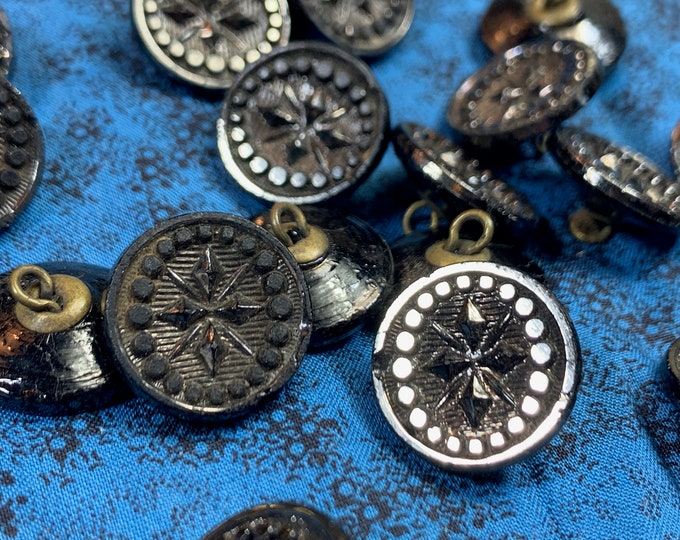 Antique Victorian Black Jet Glass Buttons- Set of 4, 3 // 5/8