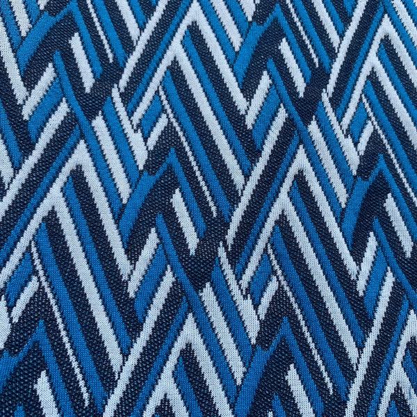 Vintage Polyester Double Knit Fabric // 72x61" (2 yds) > Unused deadstock > navy, French blue and white chevron stripes