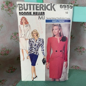 1980s Jacket & Skirt Pattern by Ronnie Heller // Butterick 6959 &gt; size 10 &gt; double-breasted blazer, shoulder pads, straight skirt