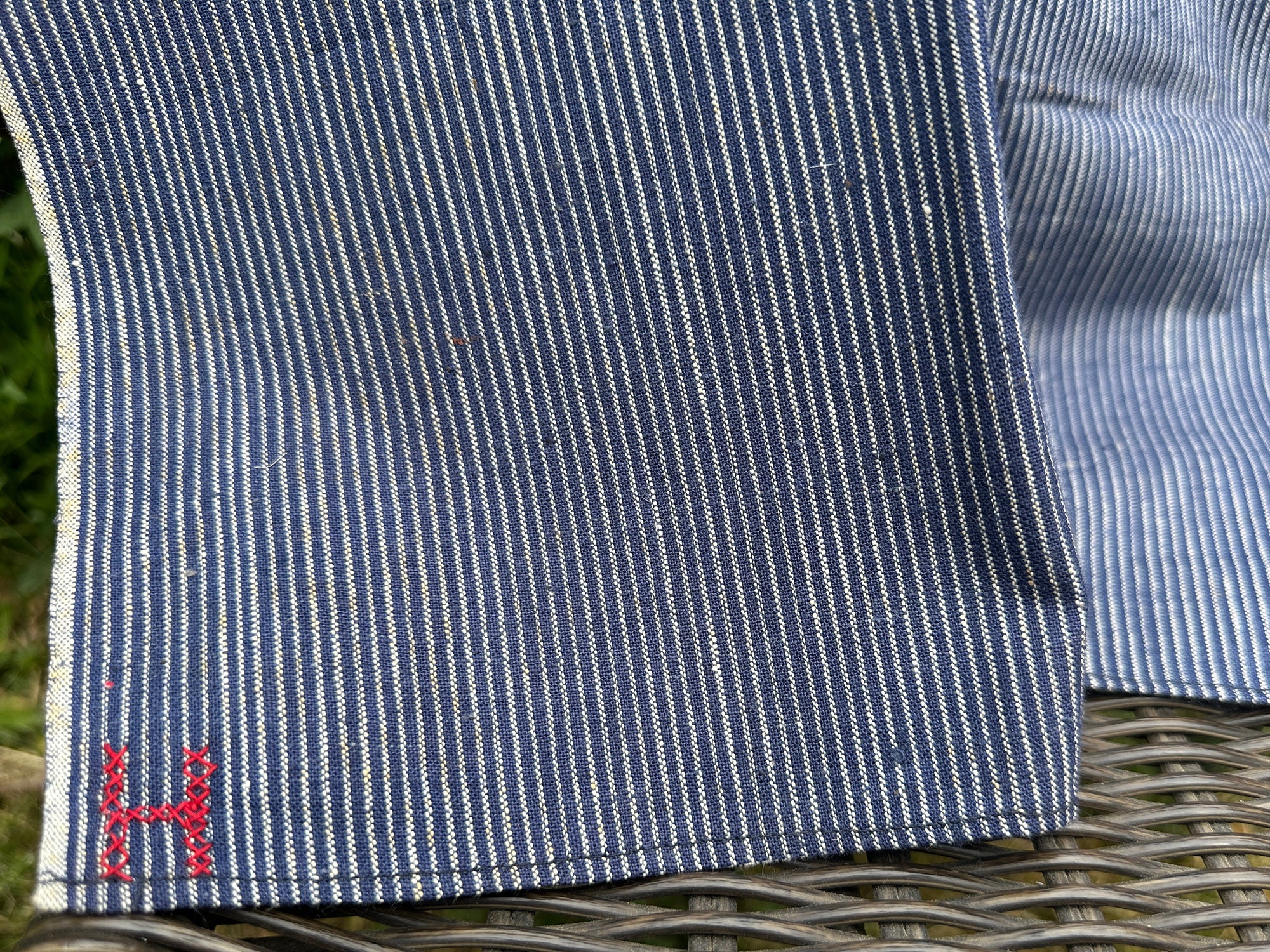 Antique Vintage Indigo Blue & White Stripe Denim Fabric W