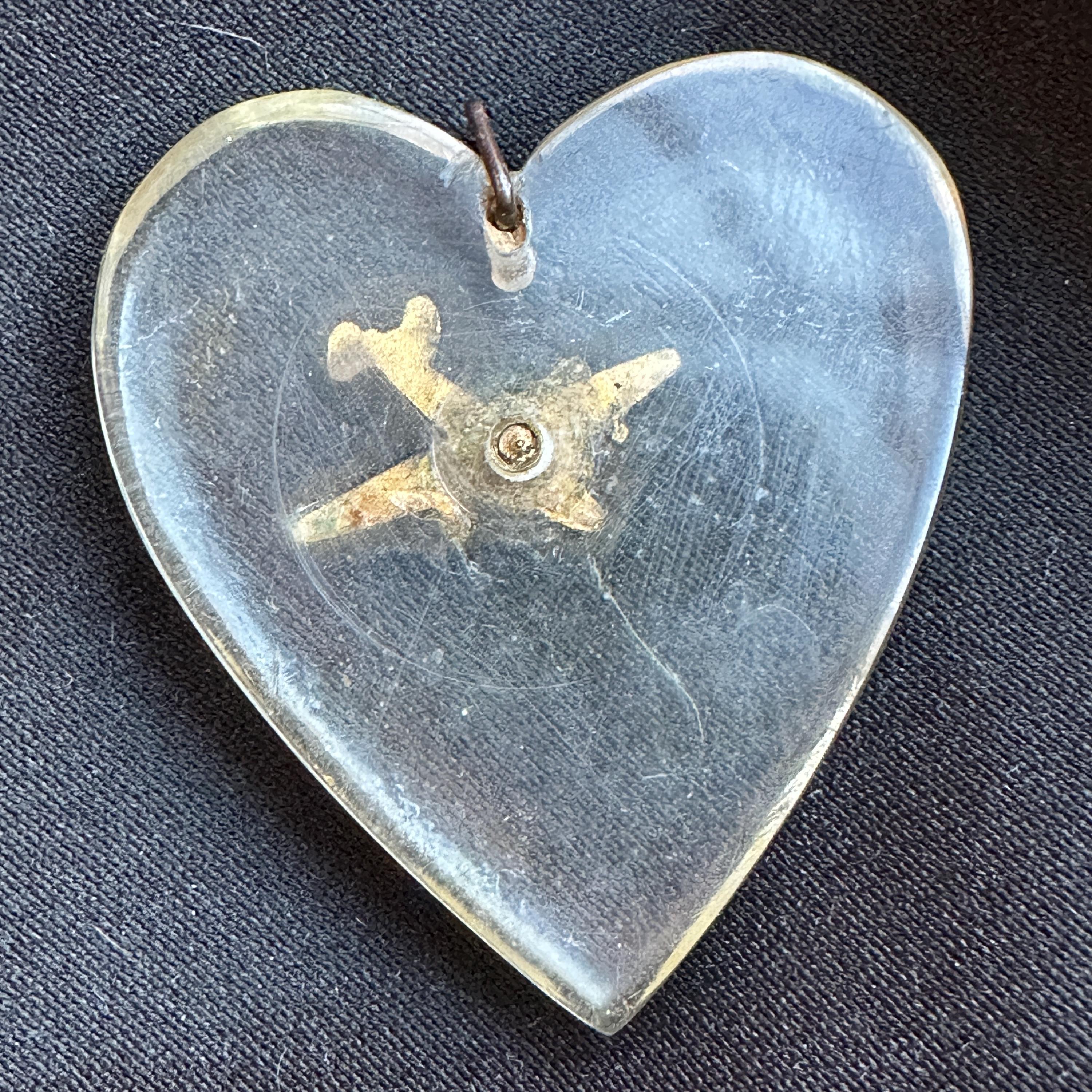 Vintage 1940s Lucite Heart Sweetheart Pendant W/ford Airplane // 1