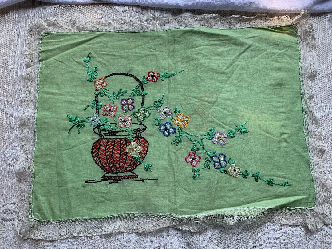 Vintage Embroidered Boudoir Pillow Cover // 11x15.5 Etsy