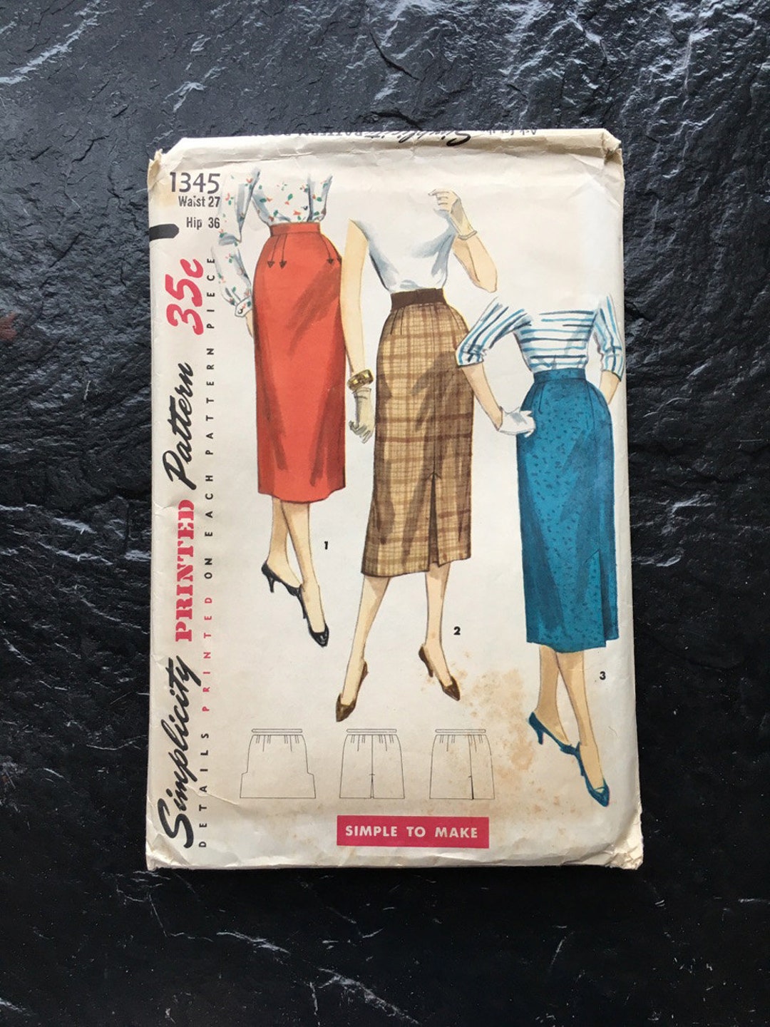 Vintage 1950s Junior and Misses' One-yard Skirt Pattern