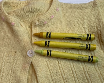 Vintage Child's Yellow Wool Sweater // 8" tall > doll, toddler, baby, infant > tiny pink embroidered roses