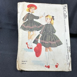 Vintage 1950s Girls&#39; Dress with Attached Petticoat Pattern // McCall&#39;s 5087 &gt; size 6 &gt; full skirt, back button, full sleeves, net petticoat