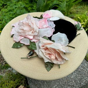 Antique Vintage Pink Silk Flower Ruffled Baby Bonnet, Cap  display picture 1