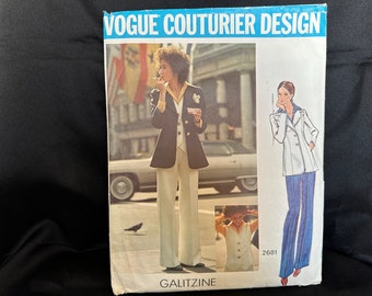 Vintage 1970s Jacket, Pants, Vest & Shirt Pattern by Galitzine // Vogue Couturier Design 2681 > Sz 10 > blazer, suit, wide straight leg pant