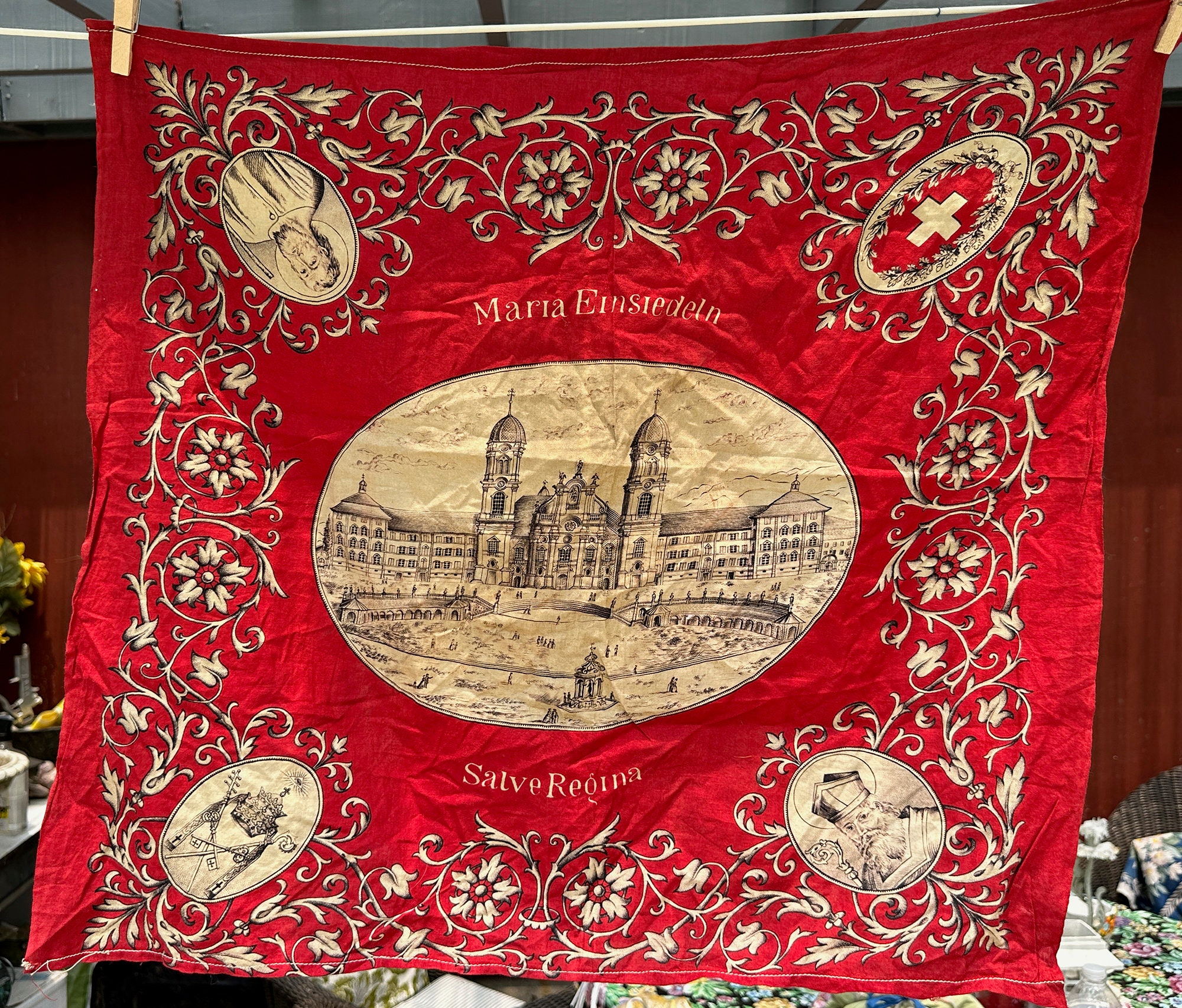 Mid-late 1800s Einsiedeln Abbey Bandana // 22x24