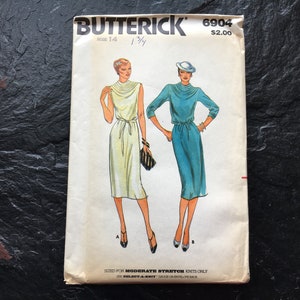 Vintage 1980s Misses&#39; Dress & Belt Pattern // Butterick 6904 &gt; size 14 &gt; Unused &gt; loose-fitting, cowl neck