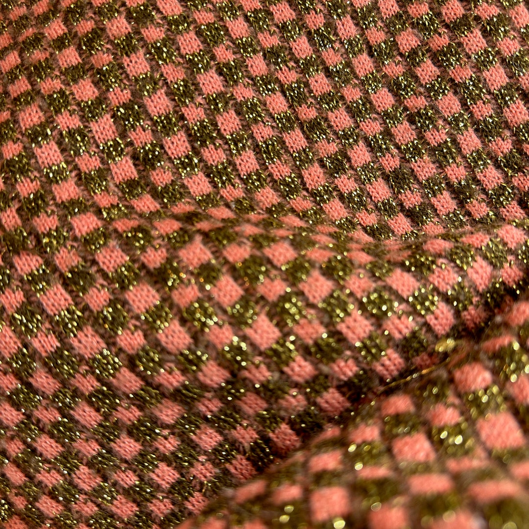 Vintage Mid Century Metallic Ribbed Knit Fabric // 104x60