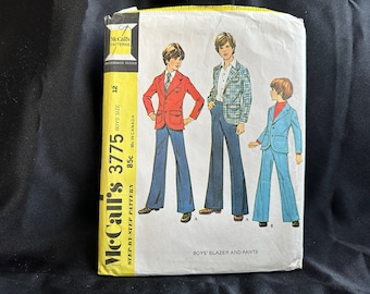 Vintage 1970s Boys' Suit Pattern- Blazer & Pants // McCall's 3775 > Size 12 > Unused > leisure suit, slacks, polyester knit, denim, wool