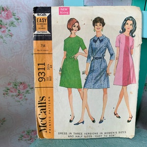 ヴィンテージ 1960 年代 ハーフサイズ 5 セクション ドレス パターン // McCall's 9311 > Volup サイズ 20 1/2 > 襟、ベルトなし