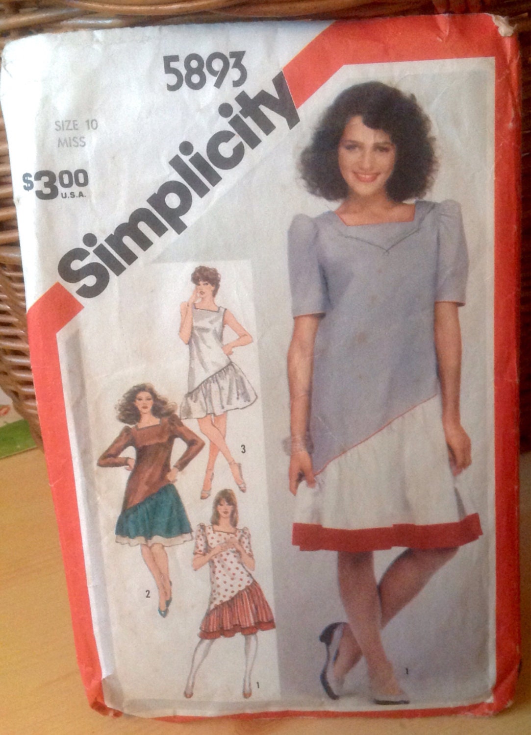 Vintage 1980s Diagonal Drop Waist Ruffle Skirt Dress Pattern