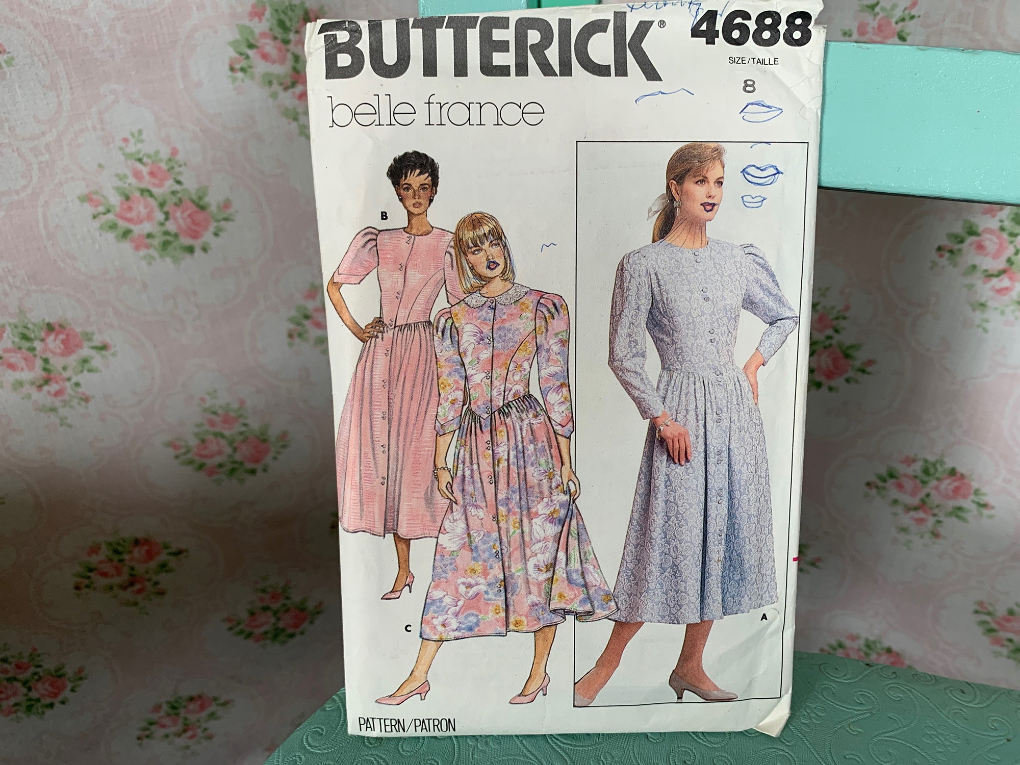 スーツ・フォーマル・ドレス 80s Vintage French Made Back Chain Dress MUXXN Women's 50s Retro Casual Swing Midi Dress 3/4 Sleeve