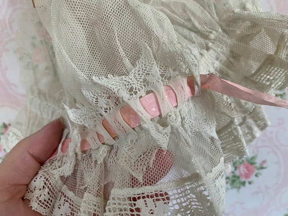 Antique Vintage Net, Lace & Ribbon Night Cap Bonn… - image 5