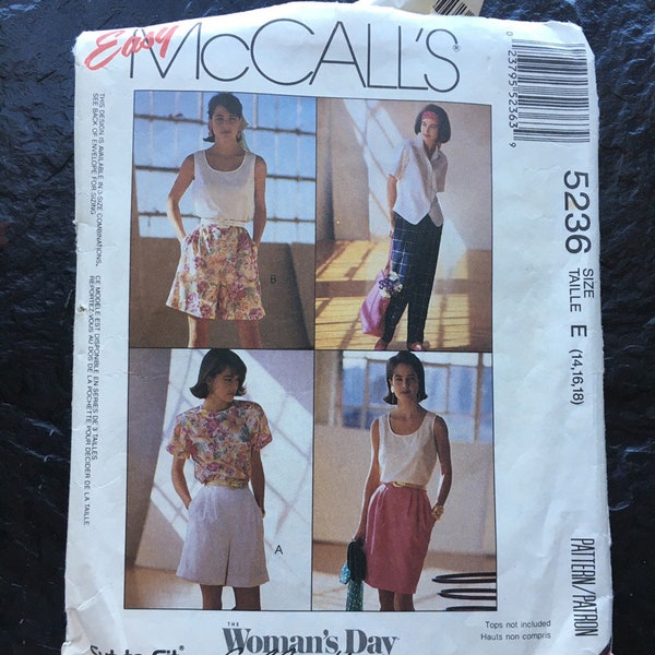 Misses' Skirt, Pants, Shorts Pattern // McCall's 5236 > Size 14-16-18 > casual, slightly pegged skirt, slightly tapered pants