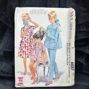 Vintage 1960s Girls&#39; Pajamas in Two Lengths & Nightshirt Pattern w/Monogram // McCall&#39;s 6697 &gt; Sz 14 &gt; yoked babydoll, smock, nightgown