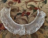 Antique Vintage Lace Collar 16x3 quot ecru embroidered net Schiffli, floral, scalloped